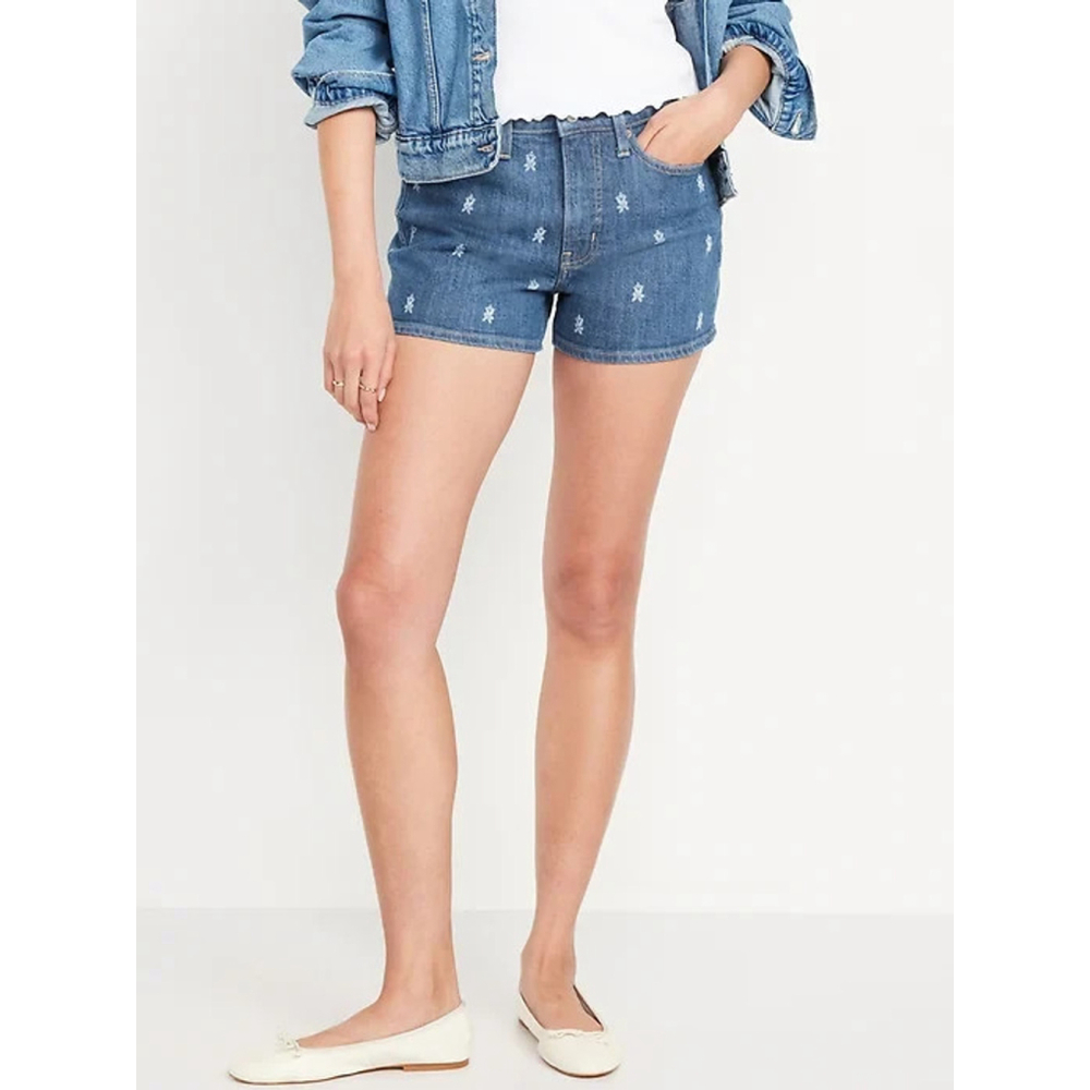Old Navy High-Waisted OG Jean Shorts 3-inch inseam in Blue Floral Print Size 18 - Picture 5 of 8